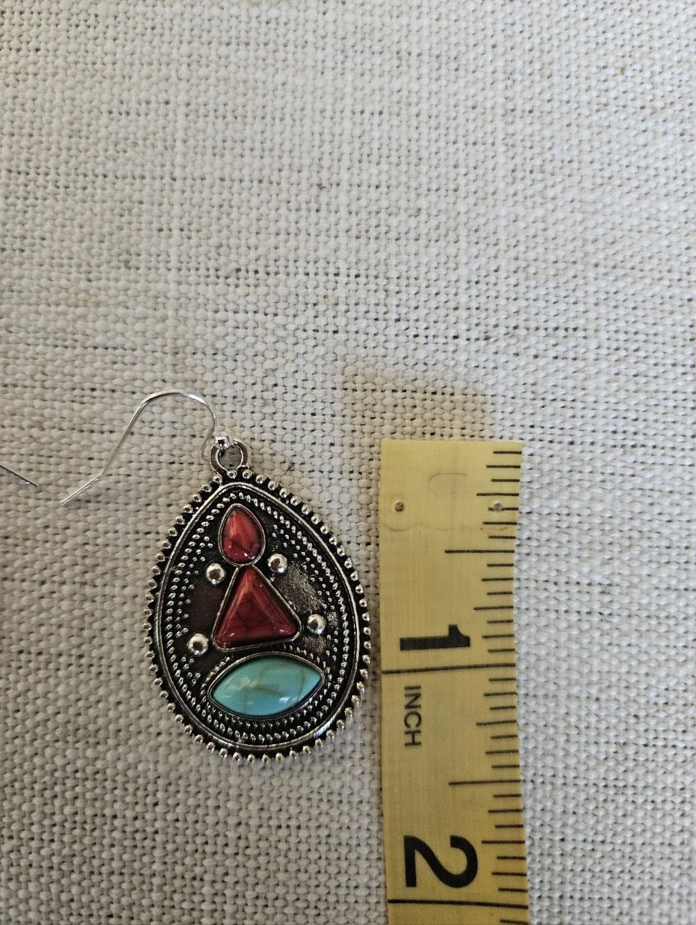 2/$19 Boho Western Faux Turquoise & Stones  Teardrop Dangle Earrings -